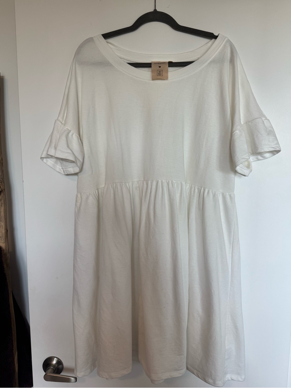Jillian Harris White Short Sleeve Ruffle Babydoll Dress